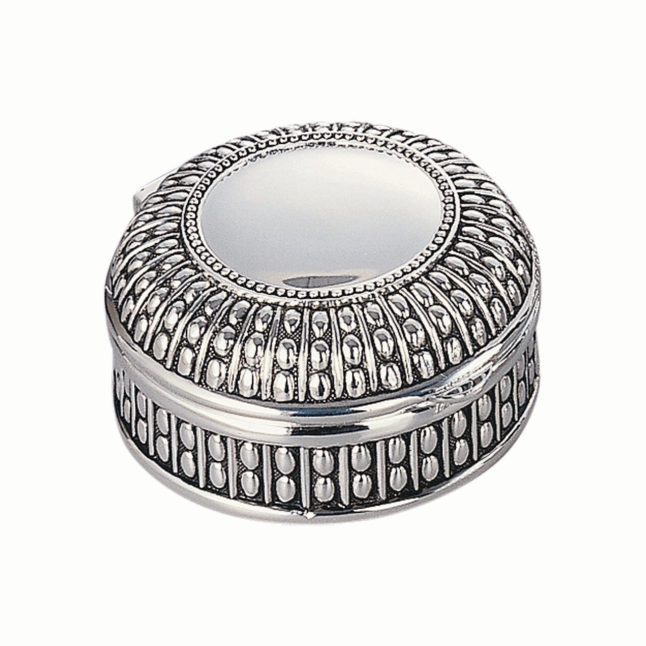 Contemporary Home Living 3" Silver Round Antique Beaded Hinged Jewelry Box